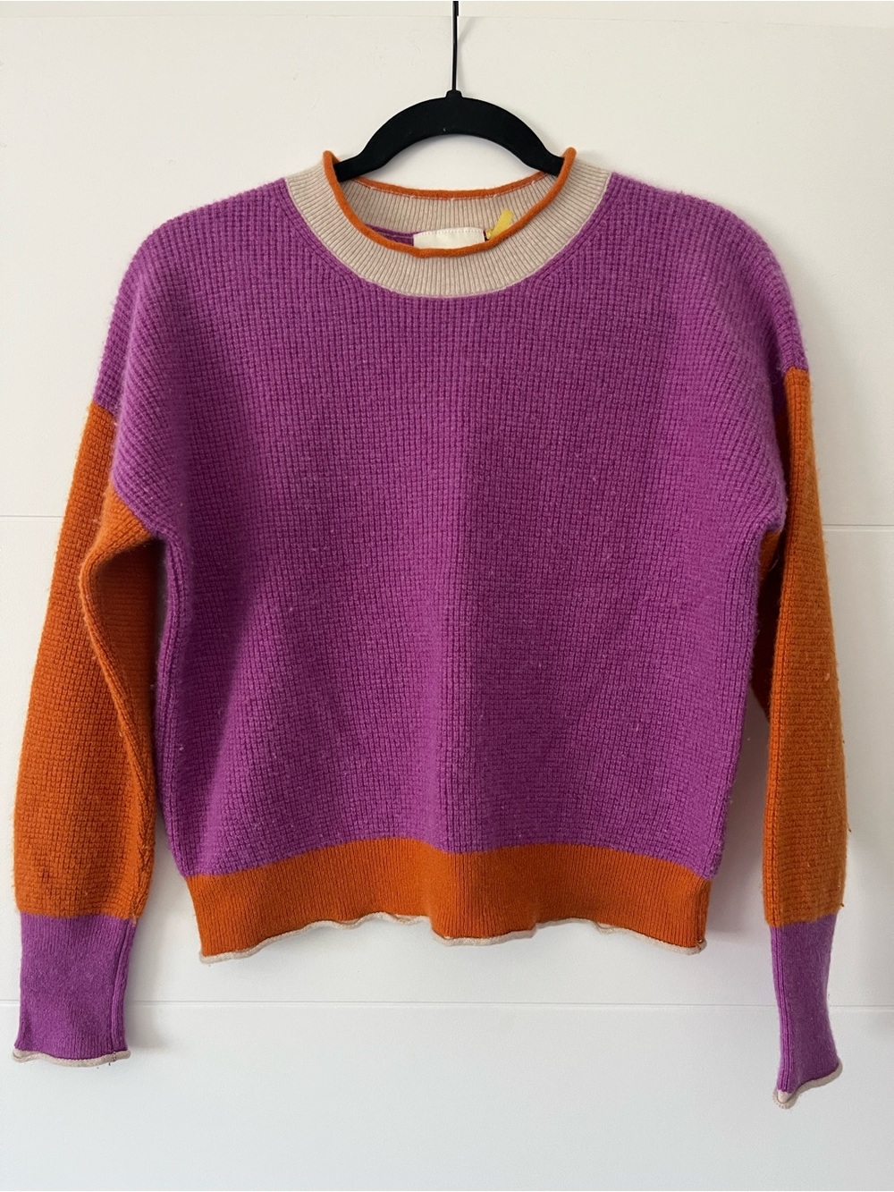 Maeve Cashmere and Orange Contrast Crewneck Sweater